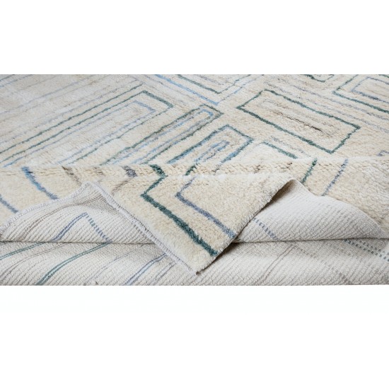 Contemporary Hand Knotted Tulu Rug in Dull marine blue, Pastel, Mid blue, Chocolate and Peacock blue colors, 100% Wool, Custom Options Available Contemporary Hand Knotted Tulu Rug in Dull marine blue, Pastel, Mid blue, Chocolate and Peacock blue colors, 100% Wool, Custom Options Available