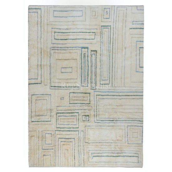 Contemporary Hand Knotted Tulu Rug in Dull marine blue, Pastel, Mid blue, Chocolate and Peacock blue colors, 100% Wool, Custom Options Available Contemporary Hand Knotted Tulu Rug in Dull marine blue, Pastel, Mid blue, Chocolate and Peacock blue colors, 100% Wool, Custom Options Available