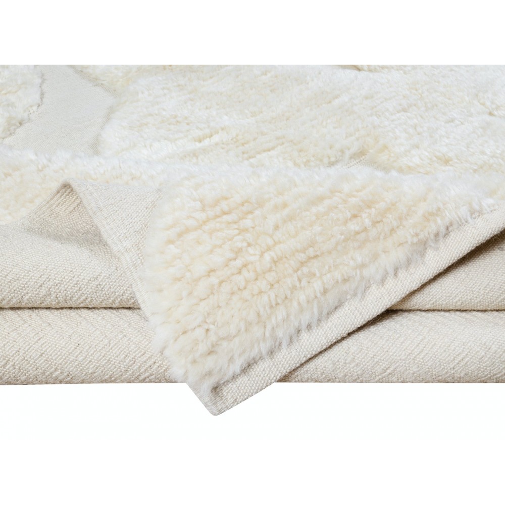 High and Low Pile Moroccan Tulu Rug, 100% Natural Beige Wool, Custom Options Available