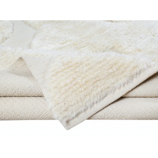 High and Low Pile Moroccan Tulu Rug, 100% Natural Beige Wool, Custom Options Available