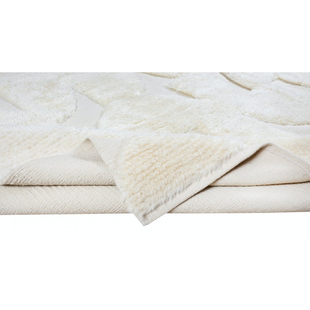 High and Low Pile Moroccan Tulu Rug, 100% Natural Beige Wool, Custom Options Available