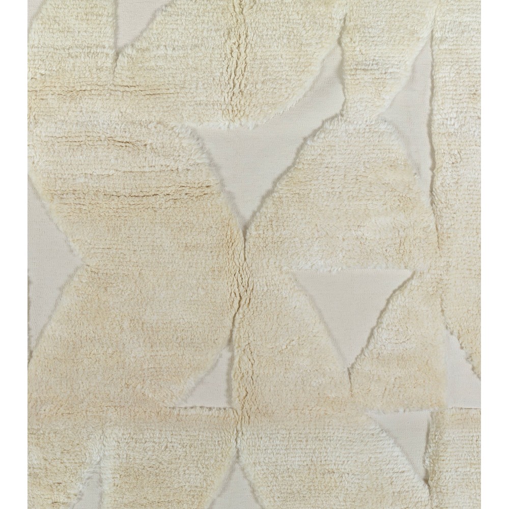 High and Low Pile Moroccan Tulu Rug, 100% Natural Beige Wool, Custom Options Available