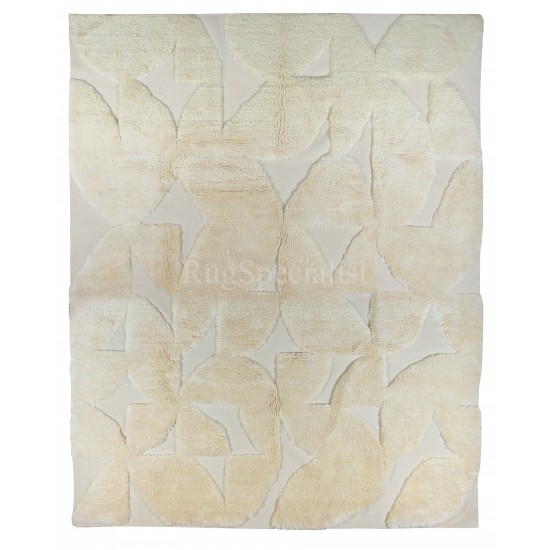 Cream Handmade Tulu Rug. 100% Natural Wool. Custom Modern Turkish Carpet