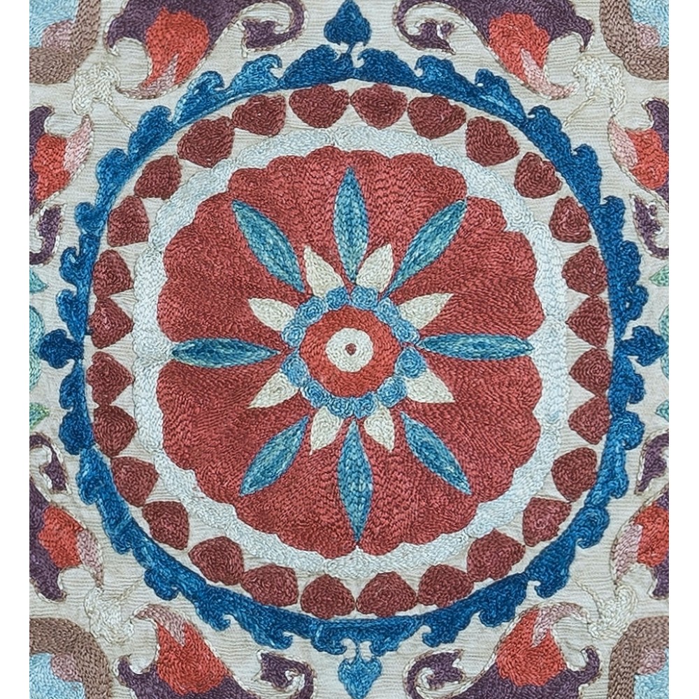 Decorative Handmade 100% Silk Suzani Cushion Cover, Embroidered Uzbek Lace Pillow