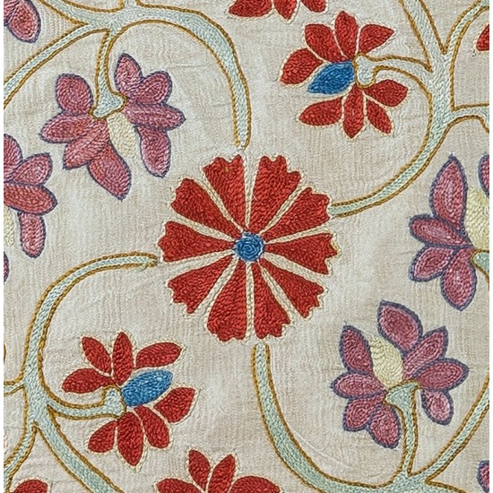 Floral Pattern Uzbek Suzani Cushion Cover, 100% Silk Sham, Hand Embroidery Pillow Cover