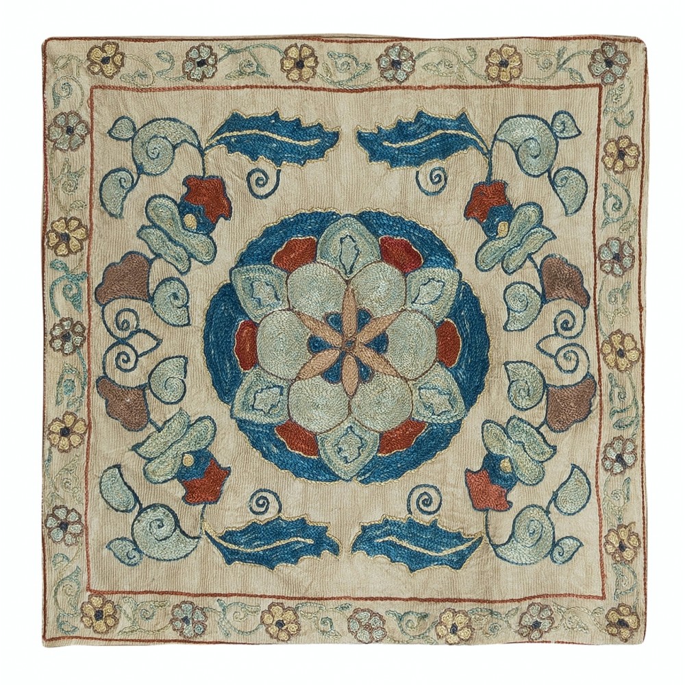 New Handmade 100% Silk Cushion Cover, Embroidered Suzani Lace Pillow from Central Asia