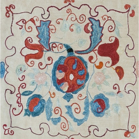 Central Asian Suzani Textile Throw Pillow, 100% Silk Cushion Cover, Hand Embroidery Pillowcase Central Asian Suzani Textile Throw Pillow, 100% Silk Cushion Cover, Hand Embroidery Pillowcase