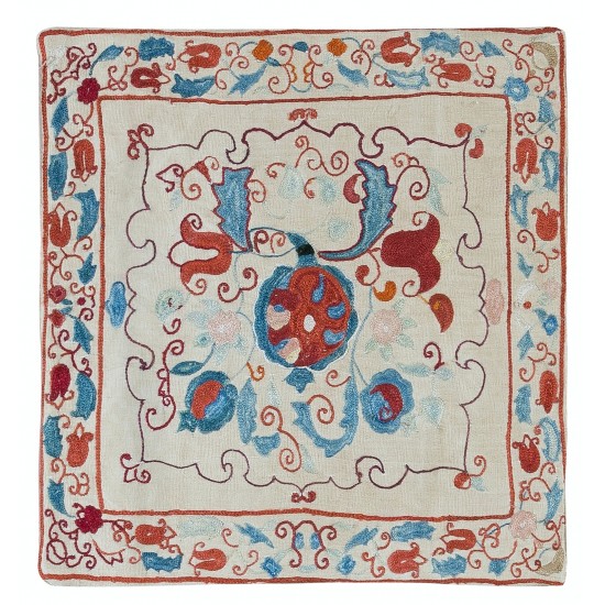 Central Asian Suzani Textile Throw Pillow, 100% Silk Cushion Cover, Hand Embroidery Pillowcase Central Asian Suzani Textile Throw Pillow, 100% Silk Cushion Cover, Hand Embroidery Pillowcase