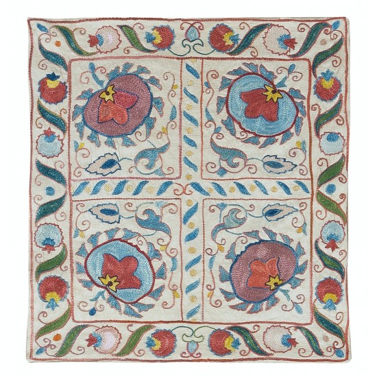 Hand Embroidered 100% Silk Cushion Cover, Uzbek Suzani Throw Pillow for Living Room Decor