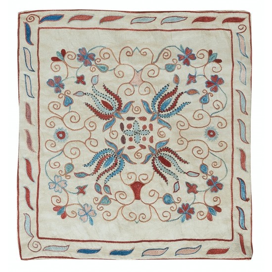 Central Asian Suzani Textile Throw Pillow, 100% Silk Cushion Cover, Hand Embroidery Pillowcase Central Asian Suzani Textile Throw Pillow, 100% Silk Cushion Cover, Hand Embroidery Pillowcase