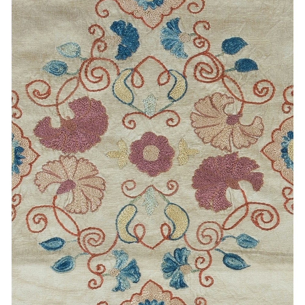 Central Asian Suzani Textile Throw Pillow, 100% Silk Cushion Cover, Hand Embroidery Pillowcase