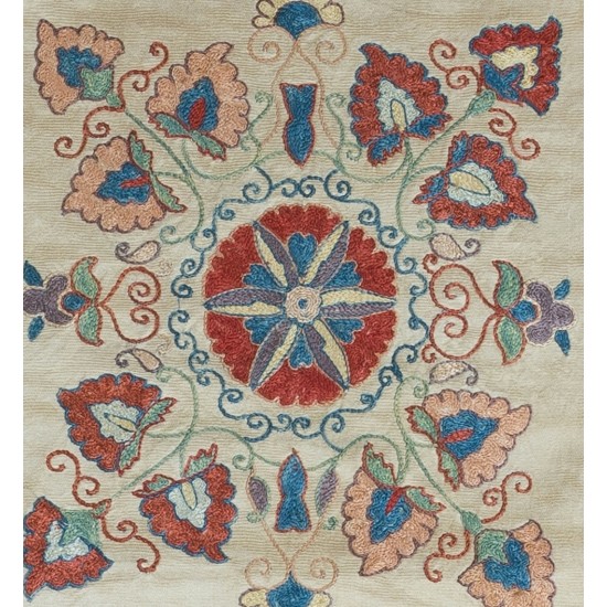 100% Silk Suzani Cushion Cover, Decorative Hand Embroidered Lace Pillow, Uzbek Pillow