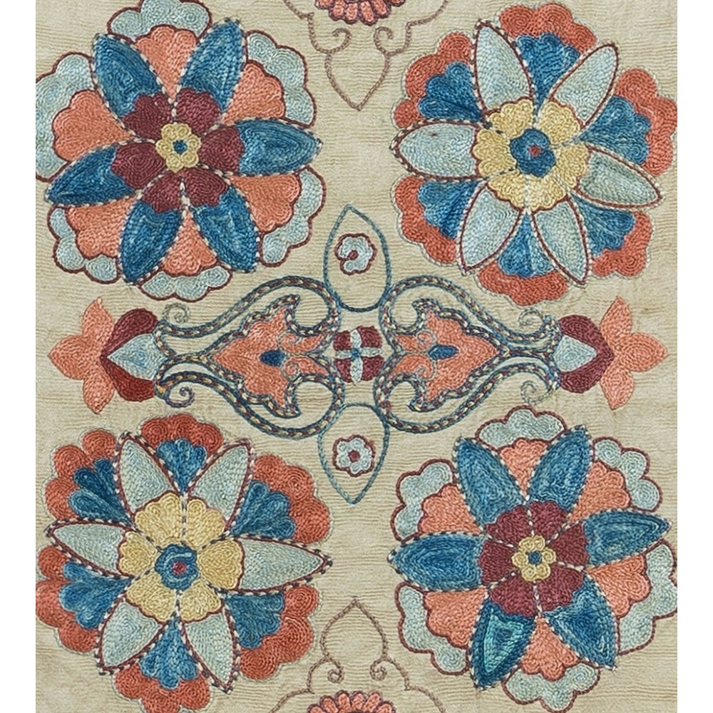 Decorative Handmade 100% Silk Suzani Cushion Cover, Floral Hand Embroidered Uzbek Lace Pillow