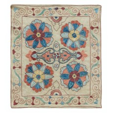 Traditional Handmade 100% Silk Suzani Cushion Cover. Floral Hand Embroidered Uzbek Accent Pillow