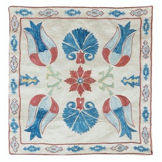 Decorative Handmade 100% Silk Suzani Cushion Cover, Embroidered Uzbek Lace Pillow