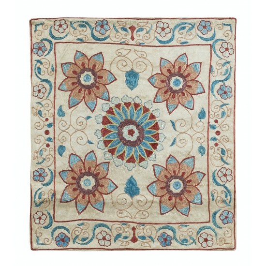 100% Silk Floral Suzani Cushion Cover, Colorful Hand Embroidered Lace Pillow from Uzbekistan 100% Silk Floral Suzani Cushion Cover, Colorful Hand Embroidered Lace Pillow from Uzbekistan