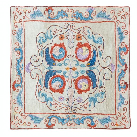 Central Asian Suzani Textile Throw Pillow, 100% Silk Cushion Cover, Hand Embroidery Pillowcase Central Asian Suzani Textile Throw Pillow, 100% Silk Cushion Cover, Hand Embroidery Pillowcase