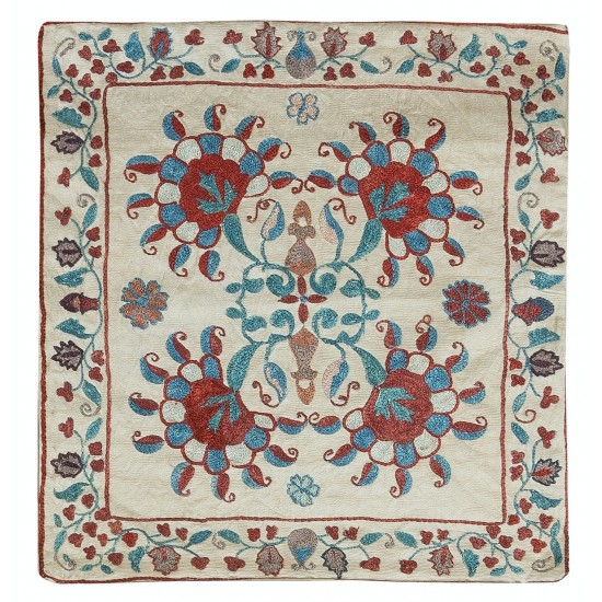 100% Silk Suzani Cushion Cover, Decorative Hand Embroidered Lace Pillow from Uzbekistan 100% Silk Suzani Cushion Cover, Decorative Hand Embroidered Lace Pillow from Uzbekistan