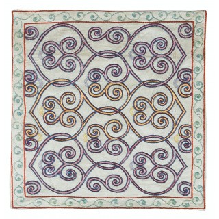 Hand-Made 100% Silk Suzani Cushion Cover. Embroidered Accent Pillow. Uzbek Throw Pillow