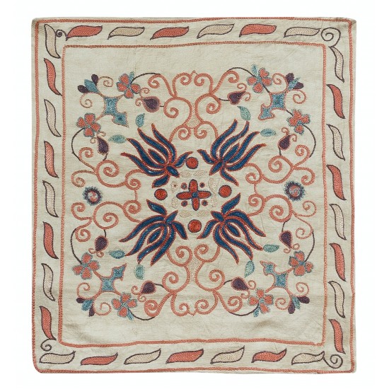 100% Silk Suzani Cushion Cover, Decorative Hand Embroidered Lace Pillow, Uzbek Pillow 100% Silk Suzani Cushion Cover, Decorative Hand Embroidered Lace Pillow, Uzbek Pillow