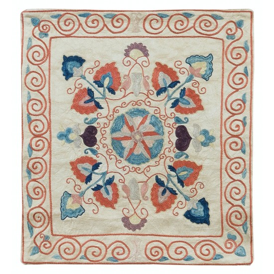 Uzbek Suzani Fabric Cushion Cover, 100% Silk Sham, Hand Embroidery Pillow Cover
