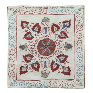 Central Asian Suzani Textile Throw Pillow. 100% Silk Cushion Cover. Hand Embroidery Pillowcase