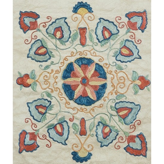 Central Asian Suzani Textile Throw Pillow, 100% Silk Cushion Cover, Hand Embroidery Pillowcase Central Asian Suzani Textile Throw Pillow, 100% Silk Cushion Cover, Hand Embroidery Pillowcase