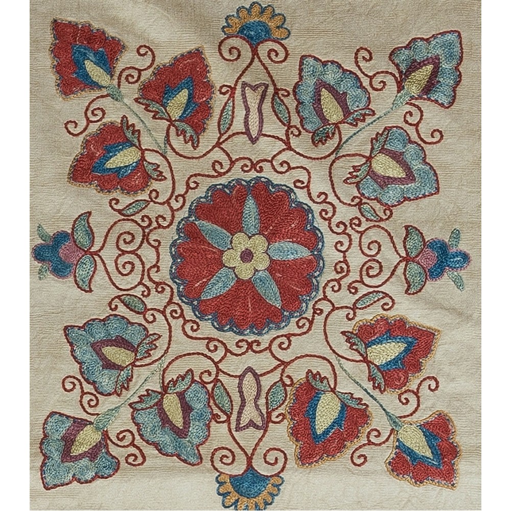 Modern Handmade 100% Silk Cushion Cover From Uzbekistan, Floral Hand Embroidered Suzani Lace Pillow