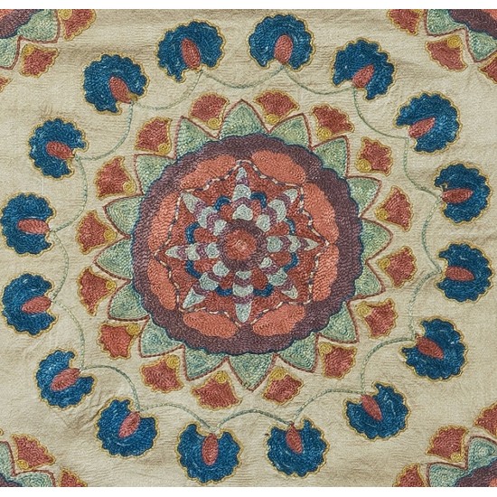Central Asian Suzani Textile Throw Pillow, 100% Silk Cushion Cover, Hand Embroidery Pillowcase Central Asian Suzani Textile Throw Pillow, 100% Silk Cushion Cover, Hand Embroidery Pillowcase