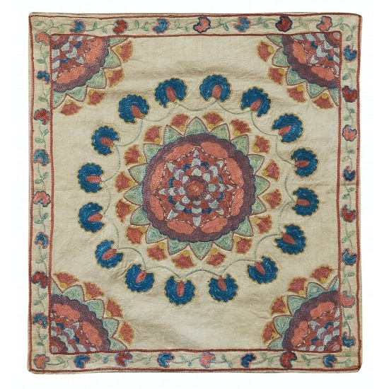 Central Asian Suzani Textile Throw Pillow, 100% Silk Cushion Cover, Hand Embroidery Pillowcase Central Asian Suzani Textile Throw Pillow, 100% Silk Cushion Cover, Hand Embroidery Pillowcase