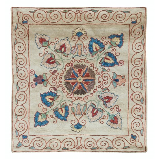 100% Silk Suzani Cushion Cover, Decorative Hand Embroidered Lace Pillow from Uzbekistan 100% Silk Suzani Cushion Cover, Decorative Hand Embroidered Lace Pillow from Uzbekistan