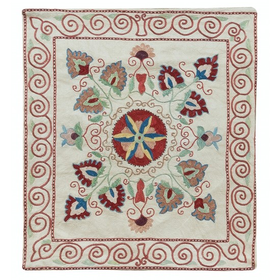 100% Silk Suzani Cushion Cover, Decorative Hand Embroidered Lace Pillow, Uzbek Pillow 100% Silk Suzani Cushion Cover, Decorative Hand Embroidered Lace Pillow, Uzbek Pillow