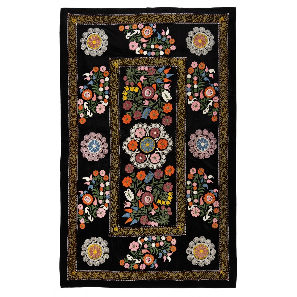 Vintage Silk Embroidered Suzani Bed Cover from Uzbekistan