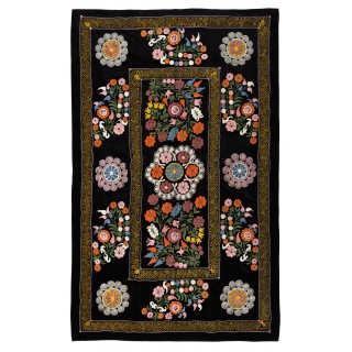 Vintage Wall Hanging. Silk Embroidered Suzani Bed Cover. Uzbek Tablecloth