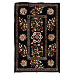 Vintage Wall Hanging. Silk Embroidered Suzani Bed Cover. Uzbek Tablecloth