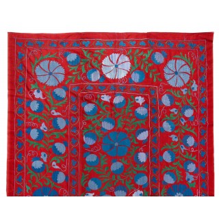 Vintage Wall Hanging. Silk Embroidered Suzani Bed Cover. Uzbek Tablecloth