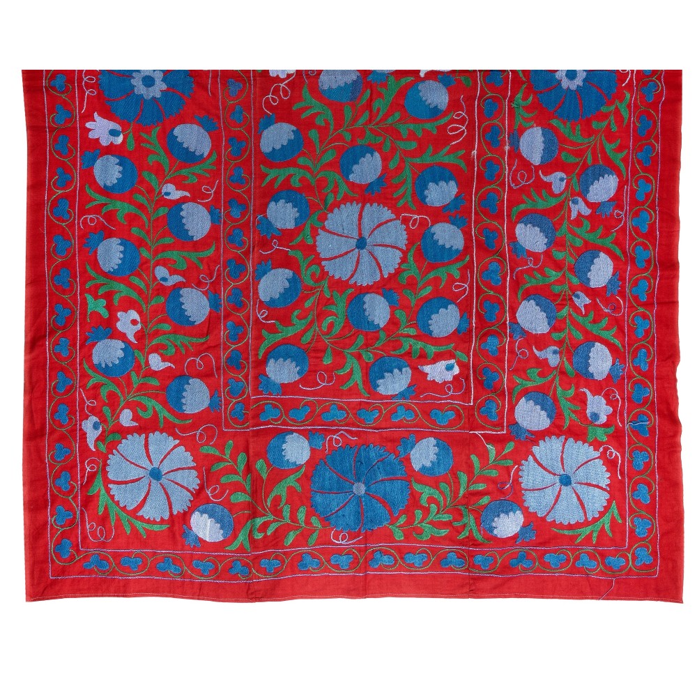 Vintage Silk Embroidered Suzani Bed Cover from Uzbekistan