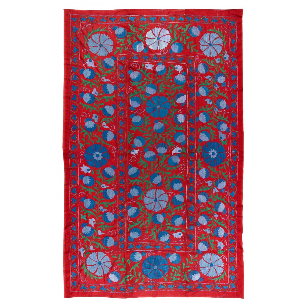 Vintage Silk Embroidered Suzani Bed Cover from Uzbekistan