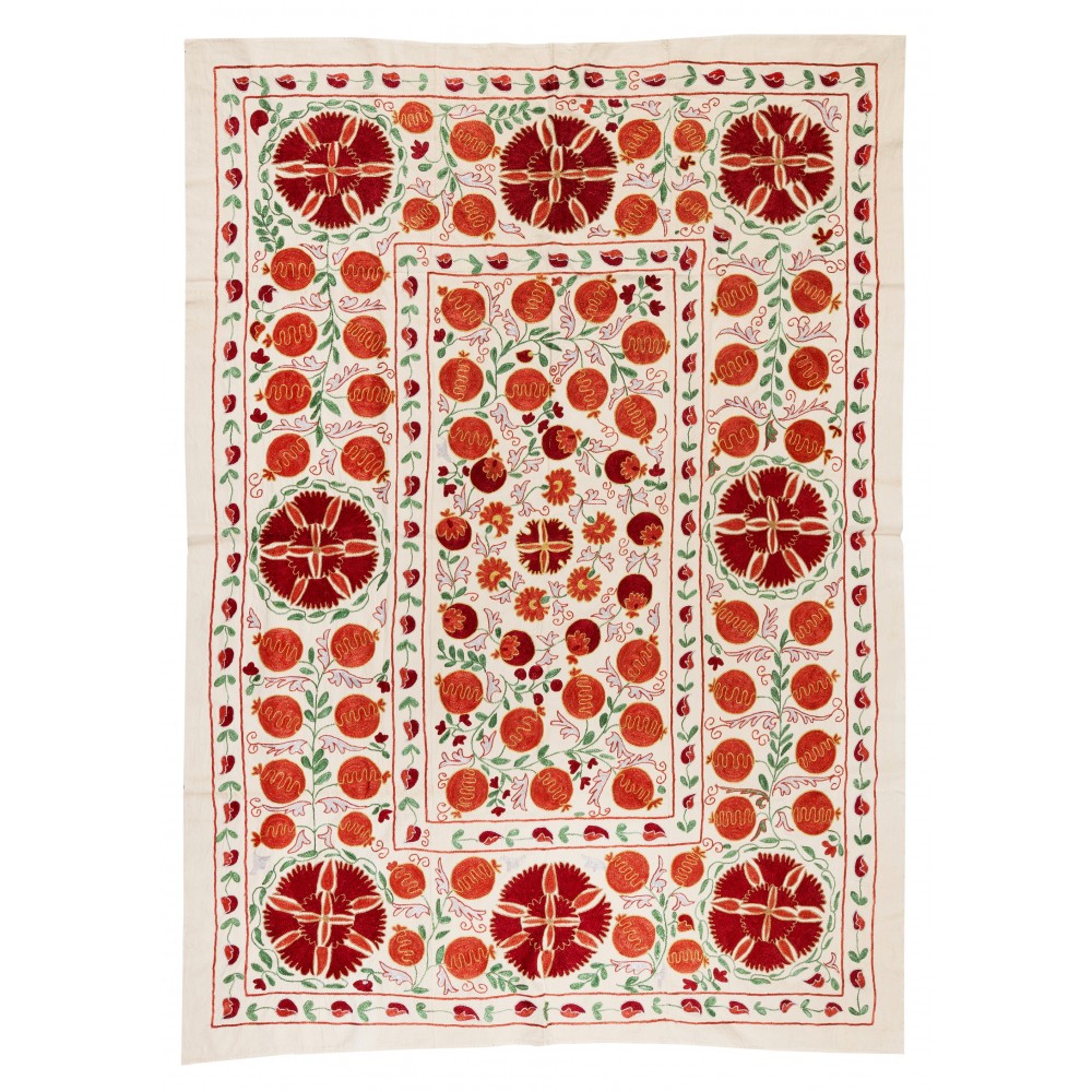 Silk Embroidery Wall Hanging, Modern Table Cover, Suzani Bedspread