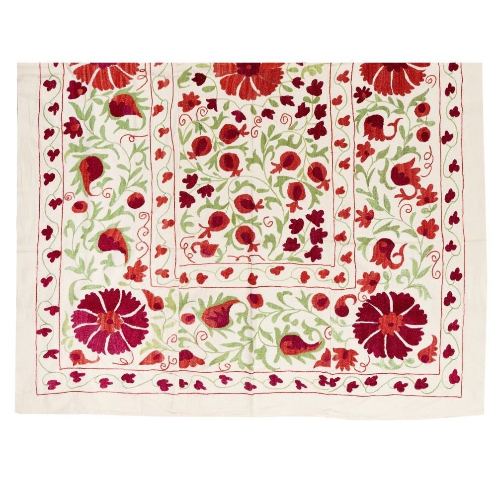 New Uzbek Suzani Textile. Embroidered Cotton & Silk Bed Cover
