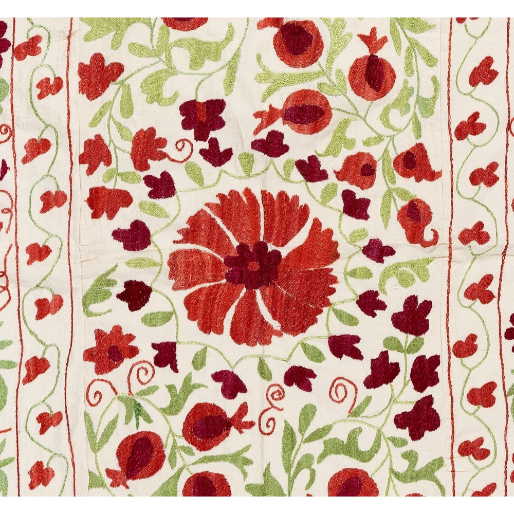 New Uzbek Suzani Textile. Embroidered Cotton & Silk Bed Cover