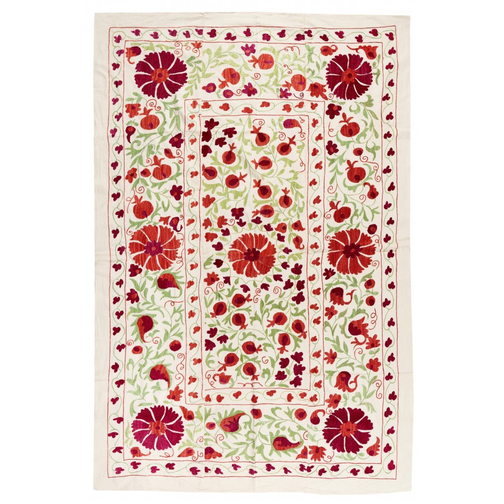New Uzbek Suzani Textile. Embroidered Cotton & Silk Bed Cover