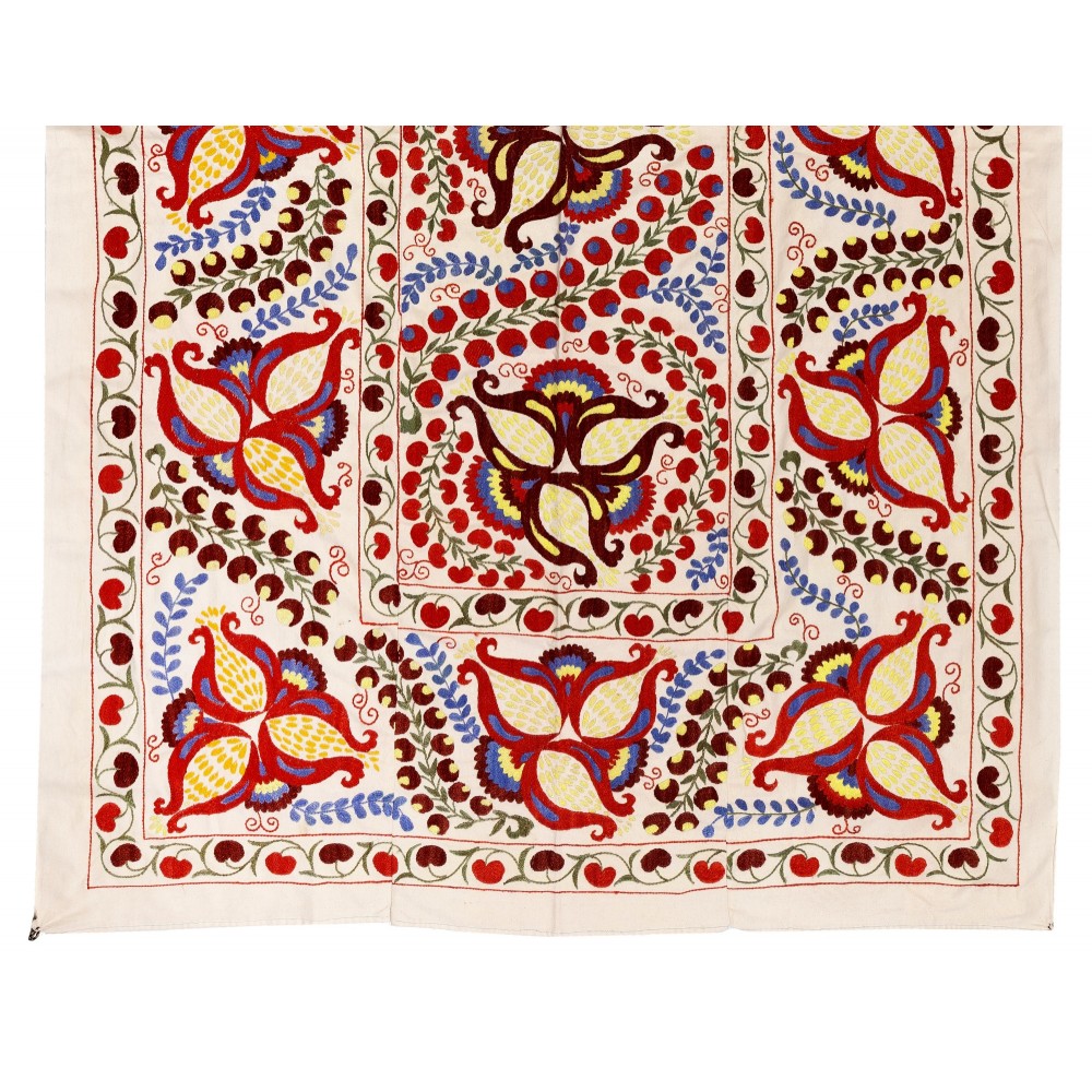 New Uzbek Suzani Textile. Embroidered Cotton & Silk Bed Cover