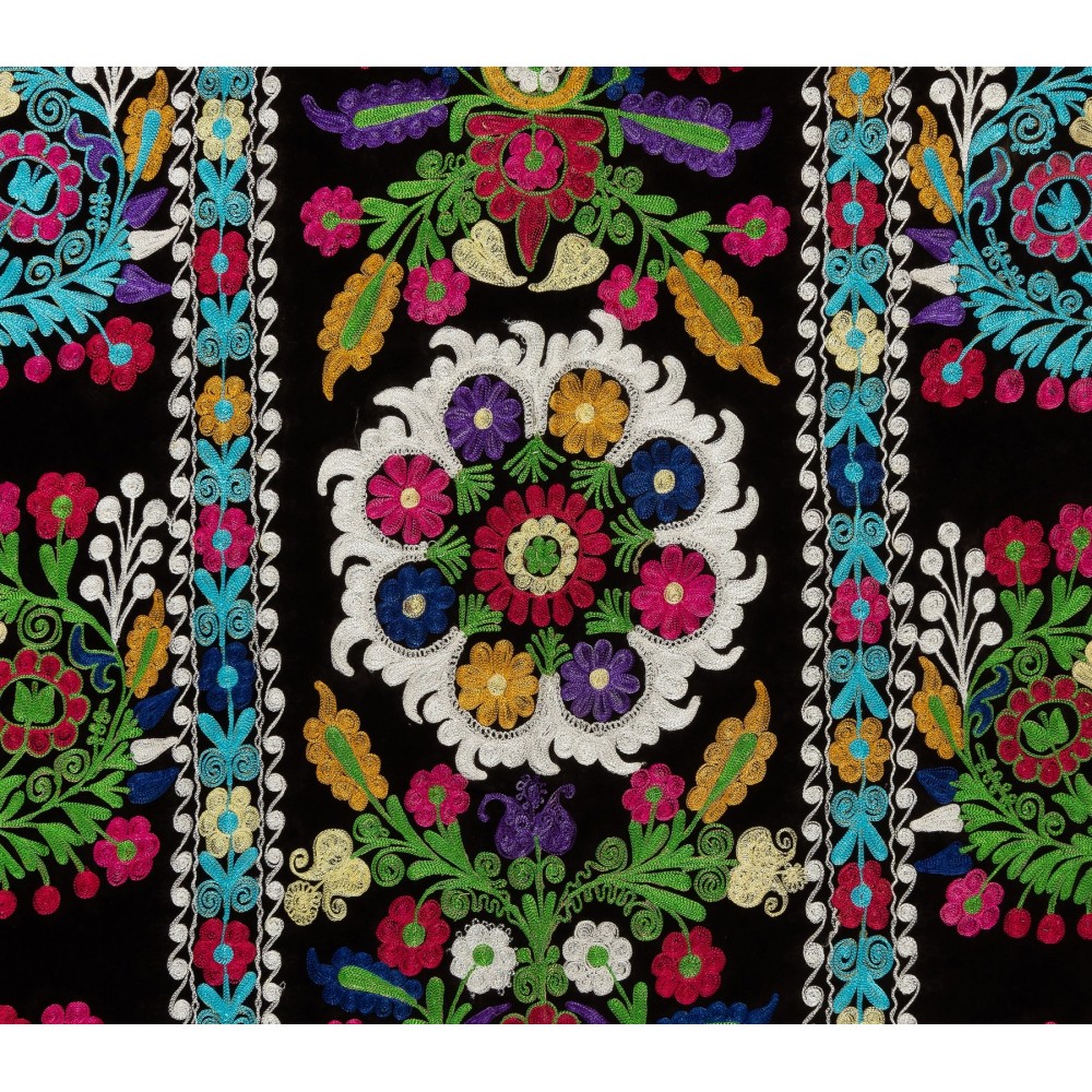 Vintage Silk Embroidered Suzani Bed Cover from Uzbekistan