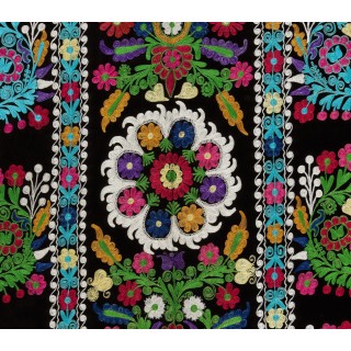Vintage Wall Hanging. Silk Embroidered Suzani Bed Cover. Uzbek Tablecloth