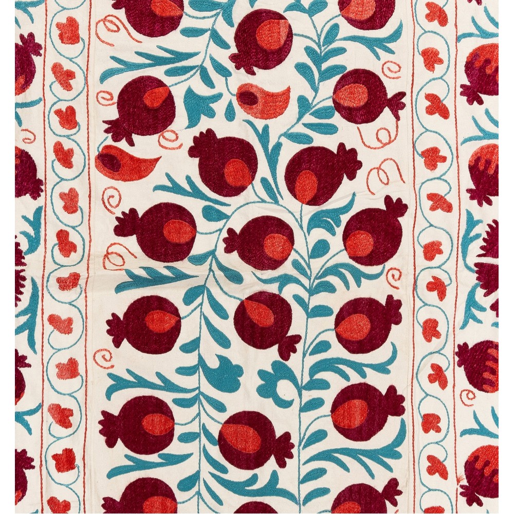 Silk Suzani Pomegranate Tree Design Bed Cover, Embroidered Wall Hanging from Uzbekistan