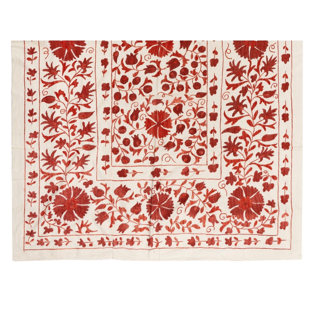 New Uzbek Suzani Textile. Embroidered Cotton & Silk Bed Cover