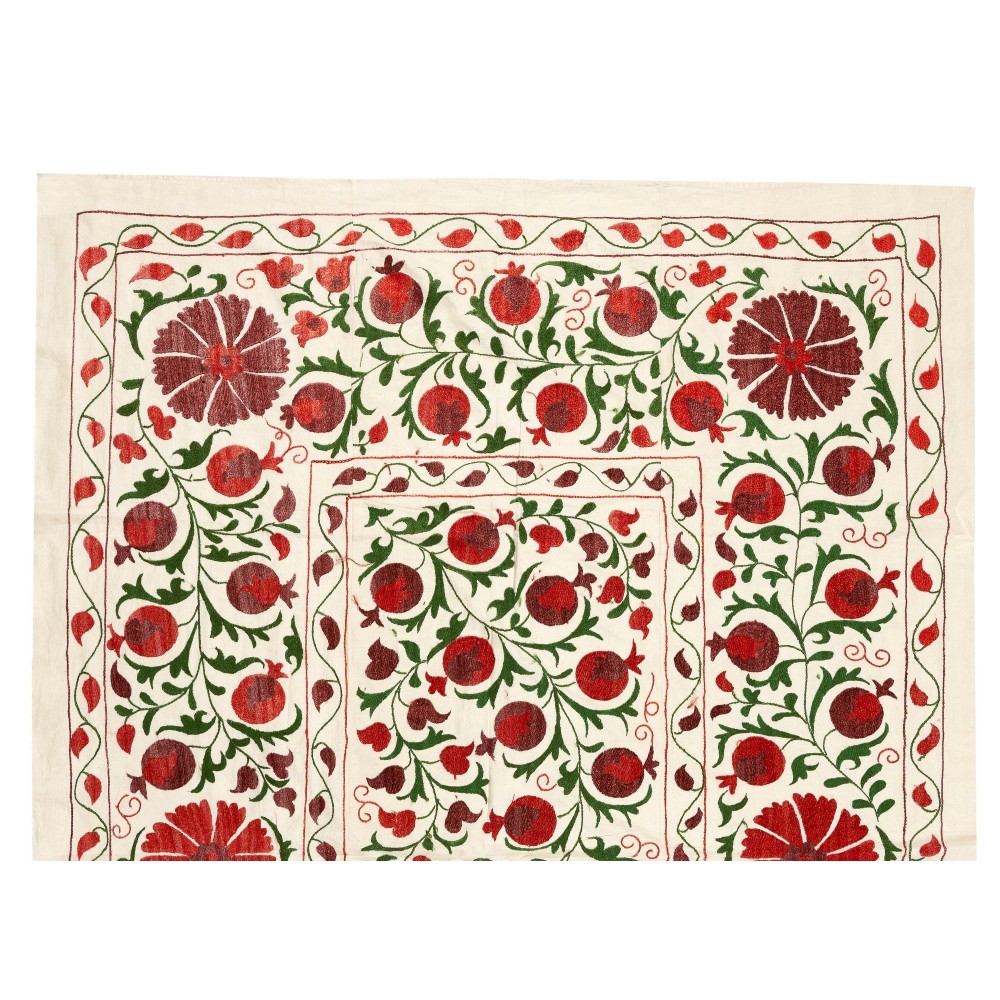 New Uzbek Suzani Textile. Embroidered Cotton & Silk Bed Cover