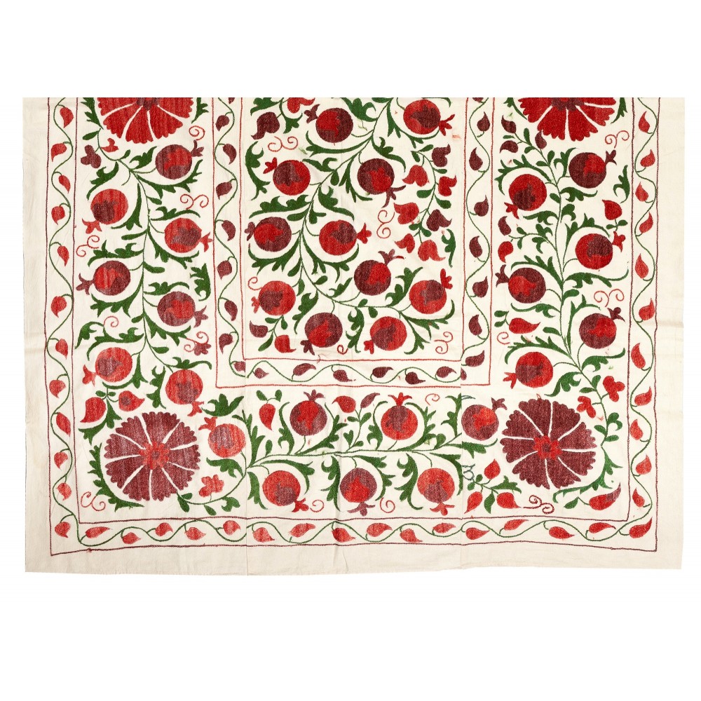 New Uzbek Suzani Textile. Embroidered Cotton & Silk Bed Cover