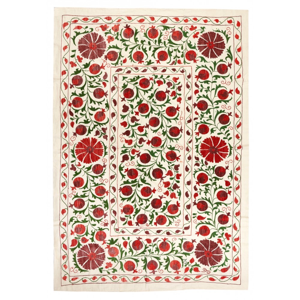 New Uzbek Suzani Textile. Embroidered Cotton & Silk Bed Cover